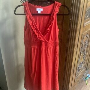 LOFT Orange Red Sleeveless Ruffle Neck Sundress Size Medium